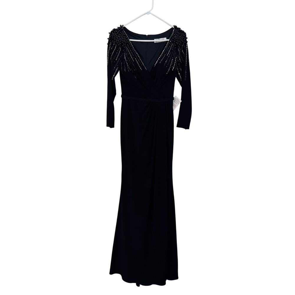 Ieena for MacDuggal FAUX WRAP JERSEY GOWN W/ EMBELLISHED ACCENTS NWT Size 2 - Picture 4 of 13
